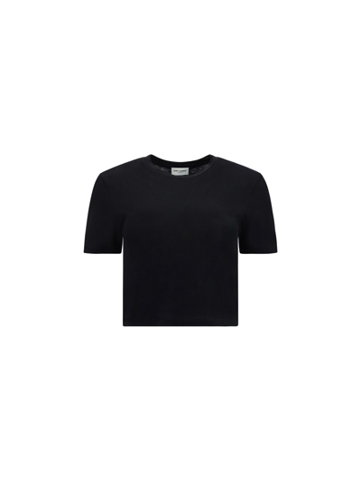 Saint Laurent Crop T-shirt In Organic Cotton In Black