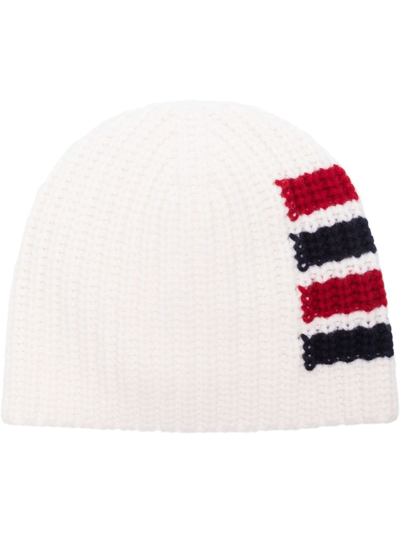 Thom Browne White 4-bar Wool Beanie Hat