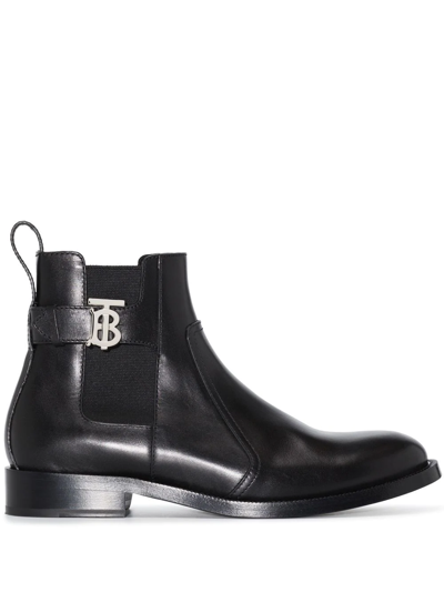 Burberry Black Luke Monogram Motif Leather Chelsea Boots