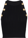 Balmain Embellished Ribbed-knit Halterneck Top In Noir