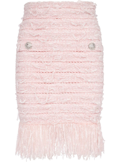 Balmain Tweed Pencil Skirt In Pink