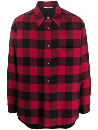 Valentino Check-print Virgin-wool Overshirt In Red/black