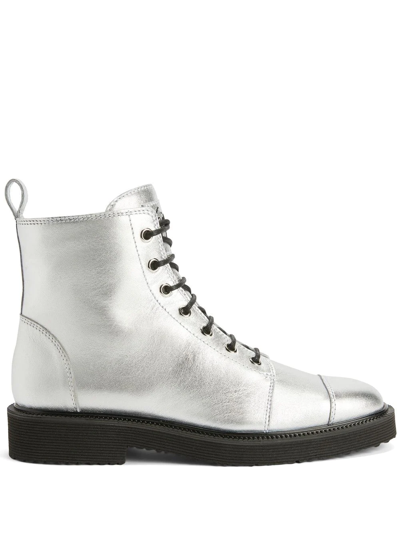 Giuseppe Zanotti Thora Lace-up Cargo Boots In Silber