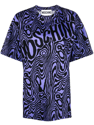 Moschino Zebra-print Round-neck T-shirt In Blue