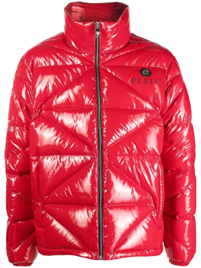 Philipp Plein Red High-shine Padded Jacket