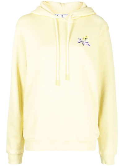 Off-white Floral Arrows Cotton Hoodie In White