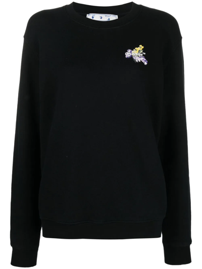 Off-white Flower Arrow Stretch Cotton Crewneck Graphic Sweatshirt In Black