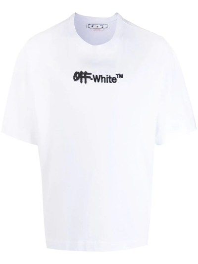 Off-white Logo刺绣棉t恤 In White