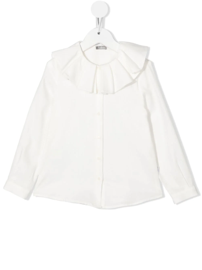 Il Gufo Ruffled-collar Long-sleeve Blouse In White