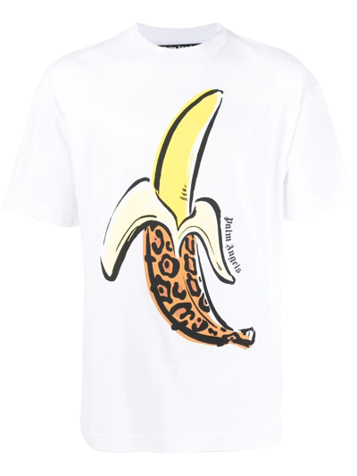 Palm Angels White T-shirt With A Banana Print