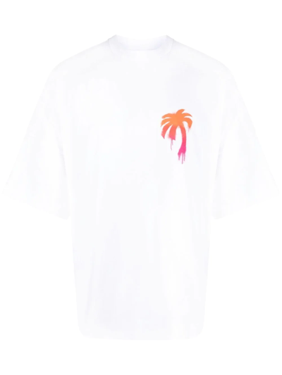 Palm Angels Man White Oversized T-shirt With Paint Effect Palm Logo