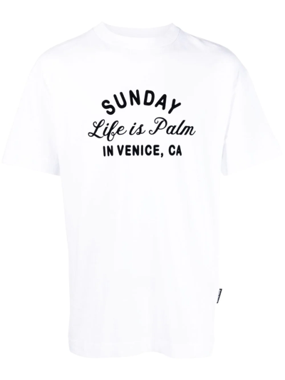 Palm Angels Sunday Brand-print Relaxed-fit Cotton-jersey T-shirt In White