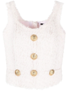 Balmain Button-embellished Bouclé-tweed Top In Rosa