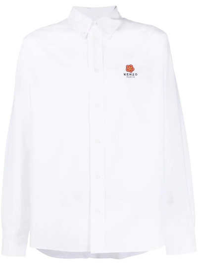 Kenzo Boke Flower-embroidered Button-down Shirt In White