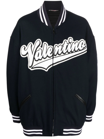 Valentino Embroidered Logo-patch Bomber Jacket In Navy