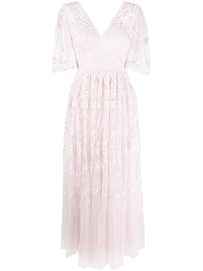 Needle & Thread Floral-embroidered Tulle Gown In Rosa