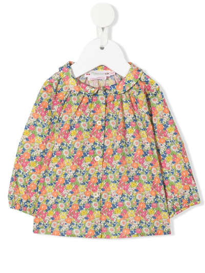 Bonpoint Babies' Floral-print Cotton Blouse In Green