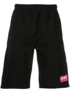 Kenzo Black Bermuda Shorts With Logo Patch In Cotton In Schwarz