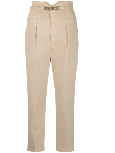 Pinko High-waist Cropped-leg Trousers In Brown