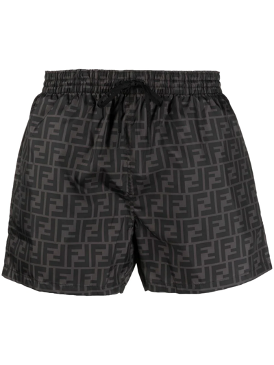 Fendi Ff-logo Print Swim Shorts In Black