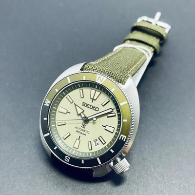 Pre-owned Seiko Automatic Srpg13k1 Prospex Land Tortoise 200m Green Polyester Warranty
