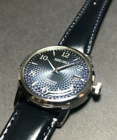 Pre-owned Seiko Presage Srpe43j1 Automatic Leather Cocktail Manhattan Blue Japan Made
