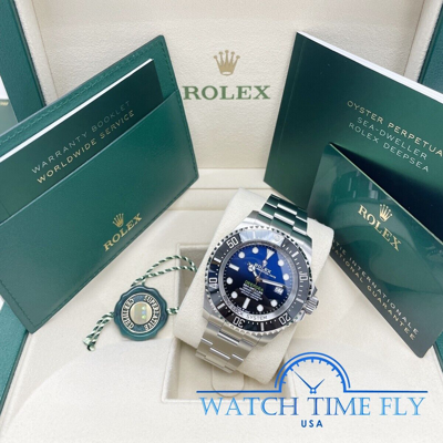 Pre-owned Rolex 2022 Sea-dweller Deepsea 126660 Black Blue James Cameron Stainless Steel
