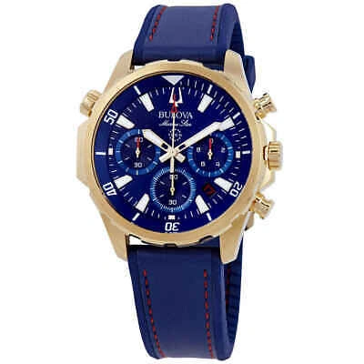 Pre-owned Bulova Marine Star Chronograph Blue Dial Men's Watch 97b168