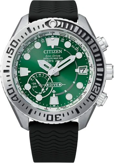 Pre-owned Citizen Cc5001-00w Men's Watch Promaster Eco-drive Gps Marine Diver Green Dial