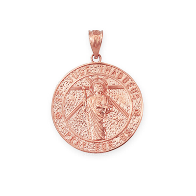 Pre-owned La Blingz Rose Gold St. Jude Reversible Pray Medal Pendant Necklace