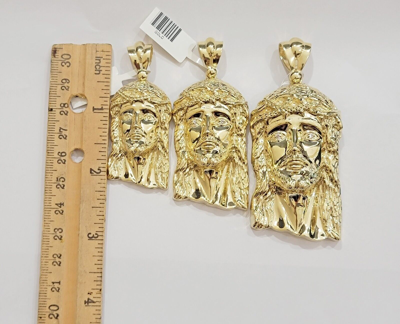 Pre-owned My Elite Jewelers Real 10k Gold Pendant Jesus Head Charm 10kt Yellow Gold For Men's Different Size