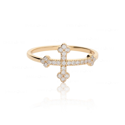 Pre-owned J.o.n 14k Gold 0.18 Ct. Genuine Diamond Unique Cross Design Ring Fine Jewelry