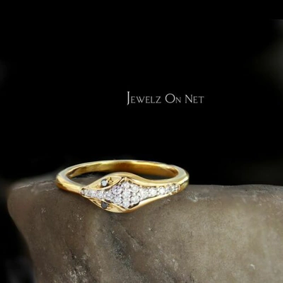 Pre-owned J.o.n 14k Gold 0.14 Ct. Genuine White And Black Diamond Snake Shape Ring Fine Jewelry In Yellow