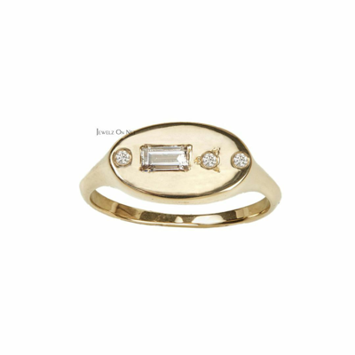 Pre-owned J.o.n 14k Gold 0.15 Ct. Genuine Round And Baguette Diamond Classic Signet Wedding Ring In Yellow