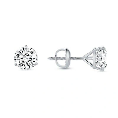 Pre-owned Shine Brite With A Diamond 1.5 Ct Round Labcreated Grown Diamond Earrings 18k White Gold F/vs Martini Screw In White/colorless