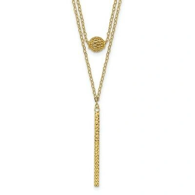 Pre-owned Superdealsforeverything Real 14k Yellow Gold Double Layer Hollow Bead Diamond Cut Bar 2 In Necklace