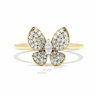 Pre-owned J.o.n 14k Gold 0.55 Ct. Genuine Round And Marquise Diamond Butterfly Ring Fine Jewelry In Yellow