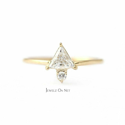 Pre-owned J.o.n 14k Gold 0.10 Ct. Genuine Rose Cut Trillion And Round Diamond Wedding Band Ring In Yellow