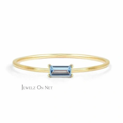 Pre-owned J.o.n 14k Gold 6x4 Mm Genuine Aquamarine Gemstone Engagement Ring Fine Jewelry