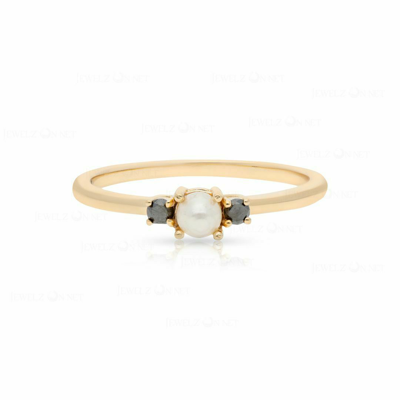 Pre-owned J.o.n 14k Gold Genuine Black Diamond And Freshwater Pearl Wedding Ring Fine Jewelry In F-g