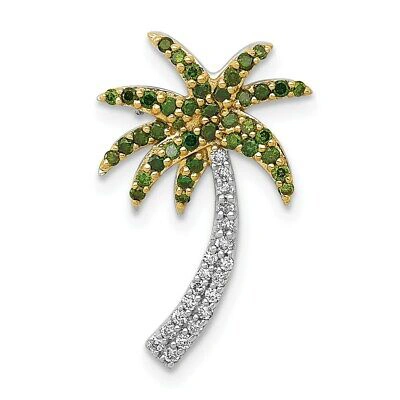 Pre-owned Superdealsforeverything Real 14kt White Gold White And Green Diamond Palm Tree Chain Slide