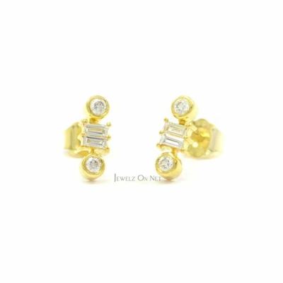 Pre-owned J.o.n 14k Gold 0.20 Ct. Genuine Round And Baguette Diamond Studs Earrings Fine Jewelry In Yellow