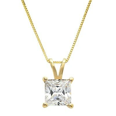 Pre-owned Pucci 2ct Princess Simulated Solitaire 14k Yellow Gold Pendant Necklace + 16" Chain In D