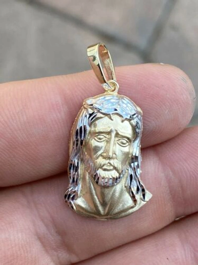 Pre-owned Harlembling Real Solid 14k Yellow Gold Diamond Cut Jesus Face Piece Pendant Charm Men Ladies