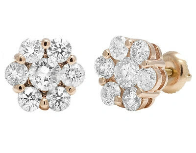 Pre-owned Jewelry Unlimited Unisex 14k Rose Gold Round Flower Cluster Real Diamond Stud Earrings 4ct 10mm In H-i