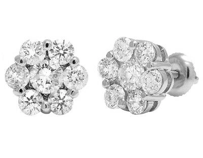 Pre-owned Jewelry Unlimited Unisex 14k White Gold Round Flower Cluster Real Diamond Stud Earrings 4ct 10mm