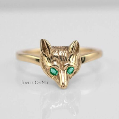 Pre-owned J.o.n 14k Gold Fox Design Ring Available In Genuine Ruby Emerald And Blue Sapphire In Yellow