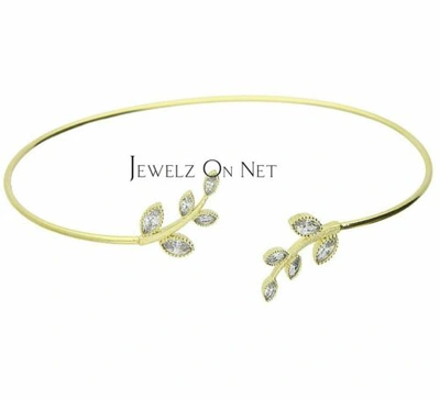 Pre-owned J.o.n 14k Gold 0.50 Ct. Genuine Marquise Cut Diamond Leaf Design Cuff Bangle Bracelet In White
