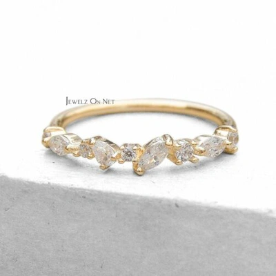 Pre-owned J.o.n 14k Gold 0.36 Ct. Genuine Round Marquise Pear Shape Diamond Cluster Wedding Ring In White