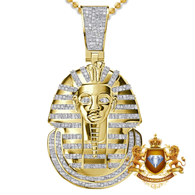 Pre-owned Us Diamond King Real Genuine Diamond 0.60 Cwt. Egyptian King Tut Pharaoh Pendent Charm Chain Set In Yellow Gold Finish